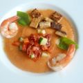 Gaspacho aux crevettes, croutons au miel,[...]