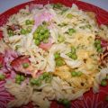 Gratin de fusilli au bacon et aux petits pois,[...]