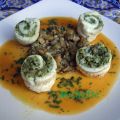 Roulés de sole aux herbes, fondue d'aubergine,[...]
