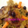 Frango com savora e com espargette de legumes