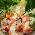 Salade de crevettes et de saumon aux poires