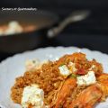 Orzo aux crevettes, tomate et feta marinée.[...]