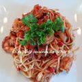 Pâtes aux crevettes, sauce tomate