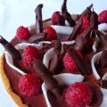 Tarte coco, chocolat, framboises