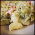 Gnochi maison et fondu de poireaux au saumon.