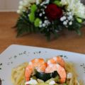 Pâtes courgette-mozza-crevettes