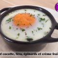 Œuf cocotte, féra, épinards et crème fraîche