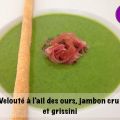 Velouté à l'ail des ours, jambon cru et grissini