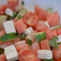 Salade de tomates, melon d'eau et feta