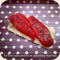 Tartine au concombre et poivrons marinés