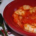 Crevettes à la purée de poivrons rouges