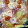 Pizza crevettes/ananas/chorizo/jambon, Recette[...]