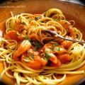 Spaghettis aux crevettes, sauce rosée