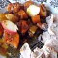 Rôti de porc braisé aux pommes et légumes
